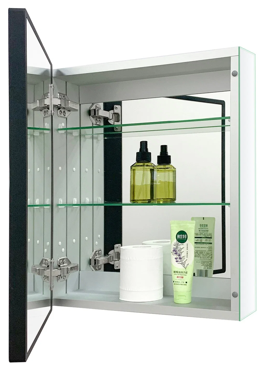 Aluminum Bathroom Medicine Cabinet with Framless Double Sided Mirror Door