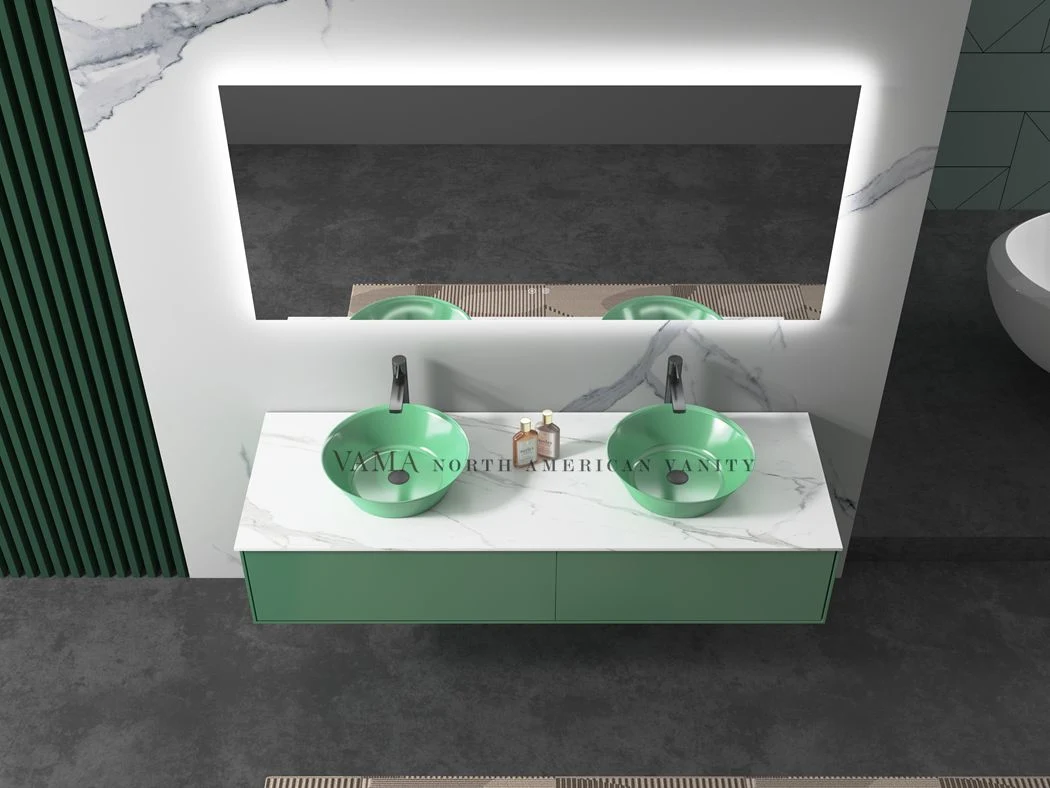 Vama Emerald Green Modern Design Cabinet Wall Mounted Bathroom Vanity with Double Sinks