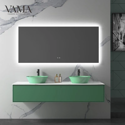 Vama Badezimmer-Waschtisch im modernen Design, smaragdgrün, zur Wandmontage, mit Doppelwaschbecken