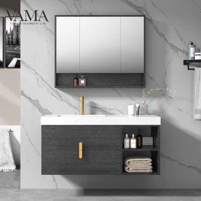 Vama Moderner Badezimmer-Waschtisch zur Wandmontage in mehreren Größen mit Medizinschrank