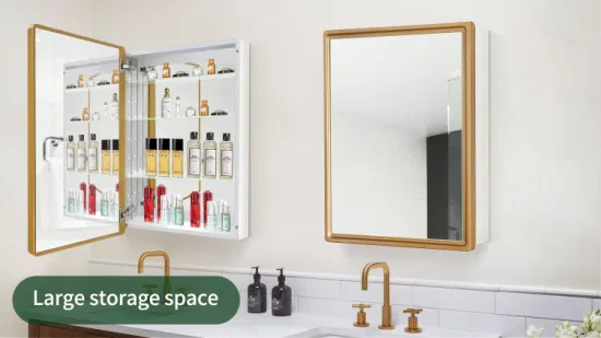 Badezimmer-Medizinschrank aus Aluminium mit rahmenloser, doppelseitiger Spiegeltüraussparung oder Aufputzmontage